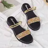 Rhinestone decoration rubber sole PU upper gold women sandals slides