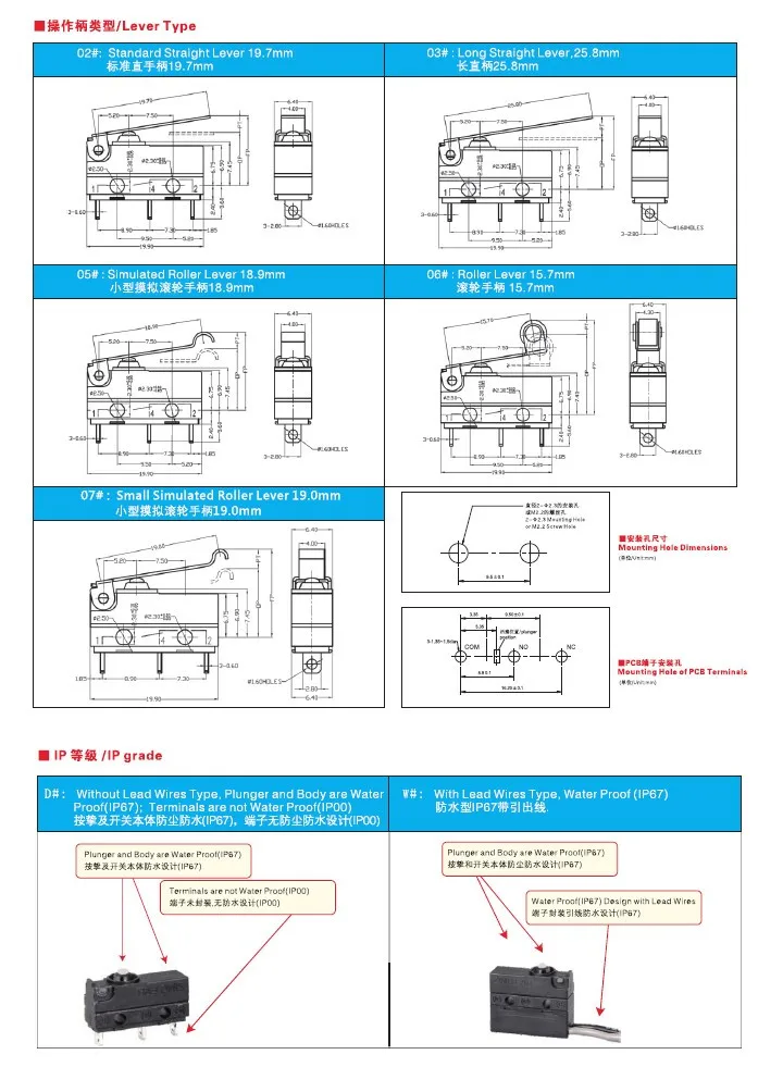 2019 New Design Hot Selling Sealed Housing Plastic Waterproof IP67 Electric Parts For Automotive Control Micro Switch