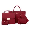 BOP Hot Sale women hand bags ladies latest handbag 5 in 1 set red pu leather tote bag