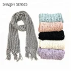 Fashion Long Chunky Hand-Knit knitted Cable Scarf Super Soft Cashmere Feel Classic Solid Color winter Scarf