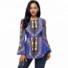 women's fashion trendy African print top haute couture Location print top flare long sleeve shirts