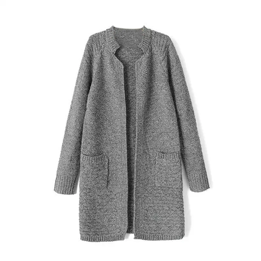 2015 Stand Collar Pocket Long Knitted Women Winter Cardigans Fashion Autumn Korea Ladies Casual Long Sleeve Sweater Sweter Mujer