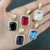 Custom Stained Color Glass Zircon Pendant 18 K Gold Plated Ruby Big Stone Pendant Design For Men
