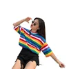 New T-Shirt Women Rainbow Striped Tops Harajuku Tshirt 2019 Summer Half Sleeve Korean Punk T-shirt Camiseta Feminina