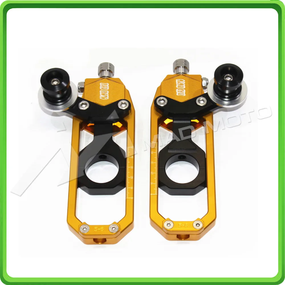 Motorcycle Chain Tensioner Adjuster with paddock bobbins kit for Yamaha YZF-R1 2006 R1 06 Gold&Black (1)