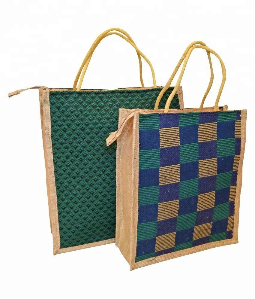 wholesale logo printing tote jute shopping bag with zipper
