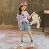 Summer short sleeve t shirt striped +jeans pants korea kids clothes for summer wholesale children clothes