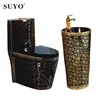 Chinese sanitary ware living room ceramic floor stand black golden color toilet gold wc toilet with pedestal basin