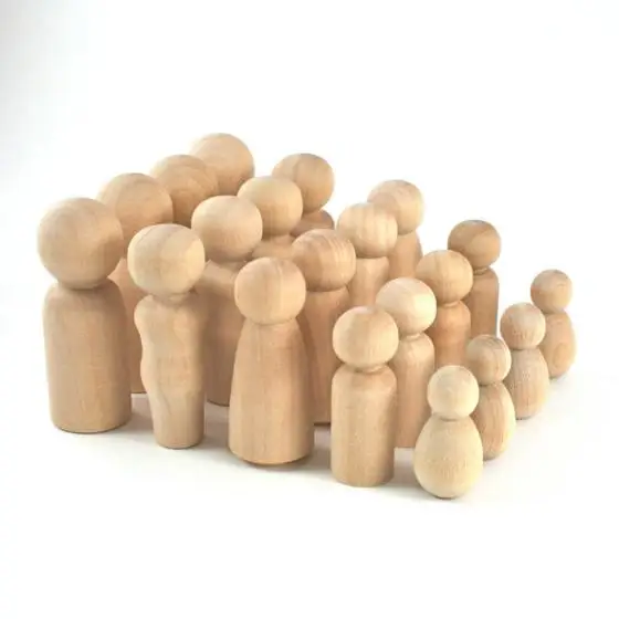 unpainted wooden peg dolls