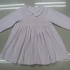 100% cotton velvet Winter baby pink Smocked Cotton Girl's Dress