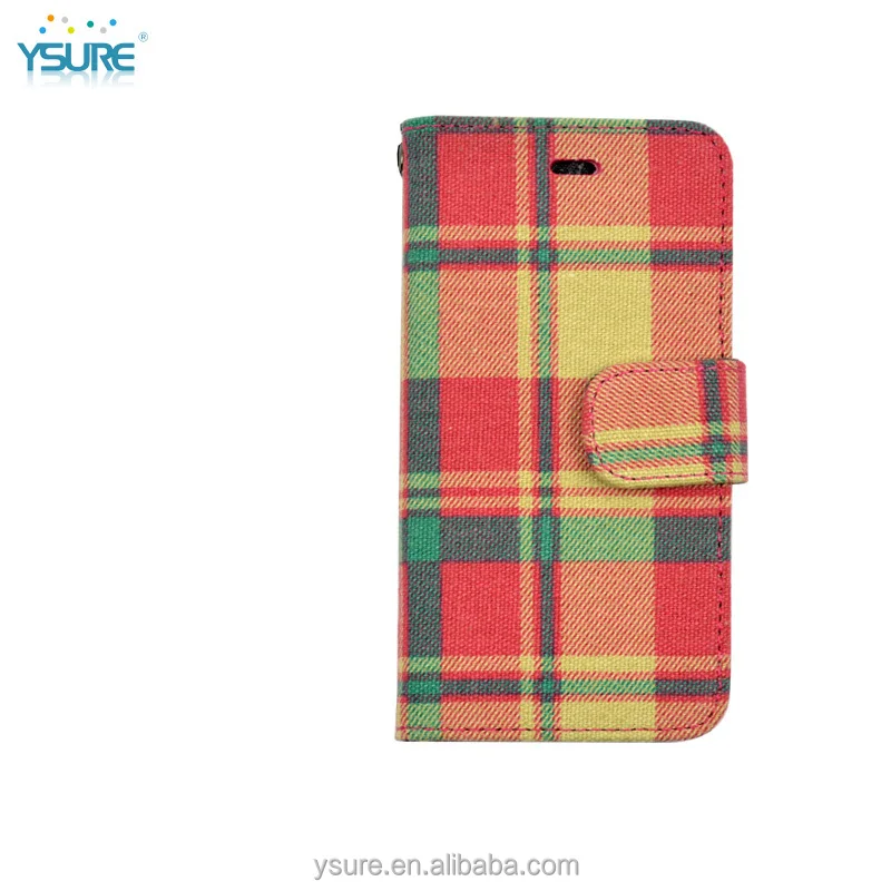 Plaid Pattern Fabric Leather Phone Case For OnePlus One with PVC ID and credit card slots