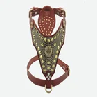 Luxury genuine cow leather snake leather brass spiked chest strap dog leather harness