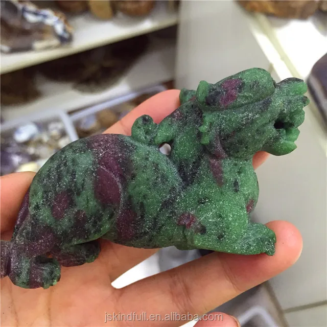 natural hand carving ruby zoisite gemstone pi xiu figurines