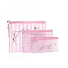 Promotional Cute Printed Pink Strip Pouch Small Woman Travel Makeup Cosmetic Bag Organizer Set