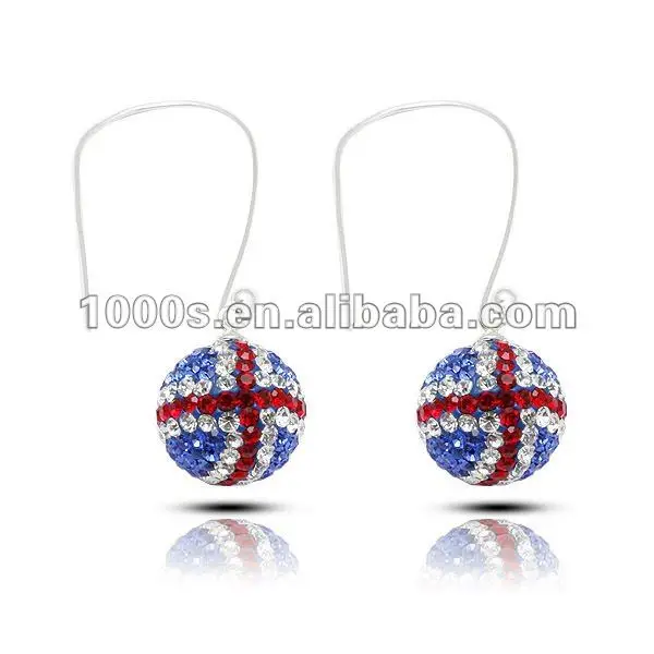 crystal ball earrings with silver clasp,union jack crystal