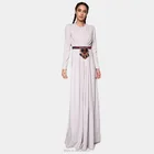 Fashion long sleeves Abaya muslim dresses with Embroidery waistband
