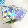 Glossy hologram foil bag pouch resealable packaging with zipper polish laser film mini ziplock sachet bags