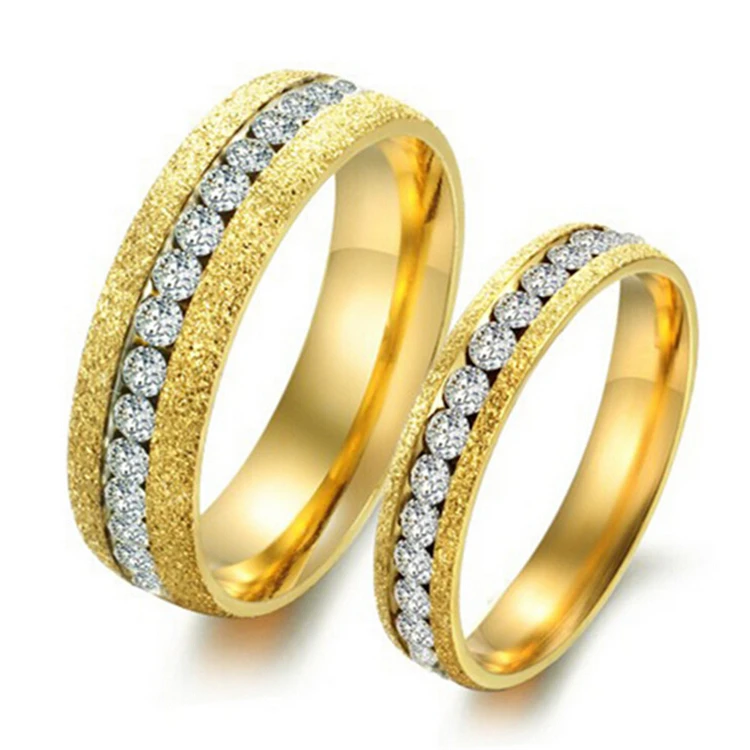 Hot sale AAA+ CZ couple rings for women men 18k gold engagement wedding ring 2015 stainless steel matte ring fashion jewelry