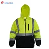 High Visibility Yellow Hoodie Full Zipper 100% Polyester Reflective Safety Sweatshirt ANSI Class 3