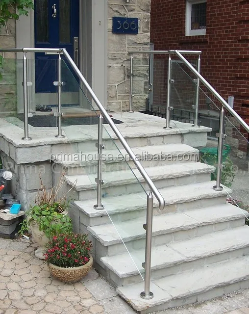 Stainless Steel Handrails With Frameless Glass Railing For Outdoor Step