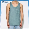 OEM custom vintage washed singlets/chest pocket green vest for men