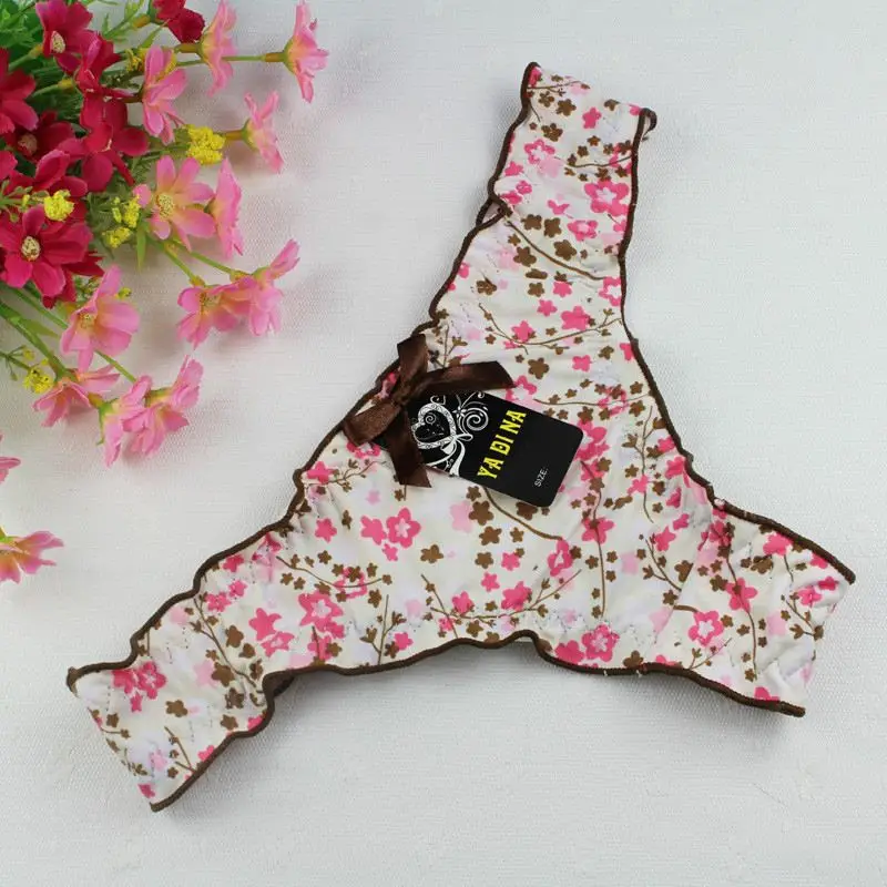 Stock 2016 Sale beige pink flower Women Underwear Thongs Ladies Briefs Factory Direct Wholesale Sey Cute Cotton Women's Panties