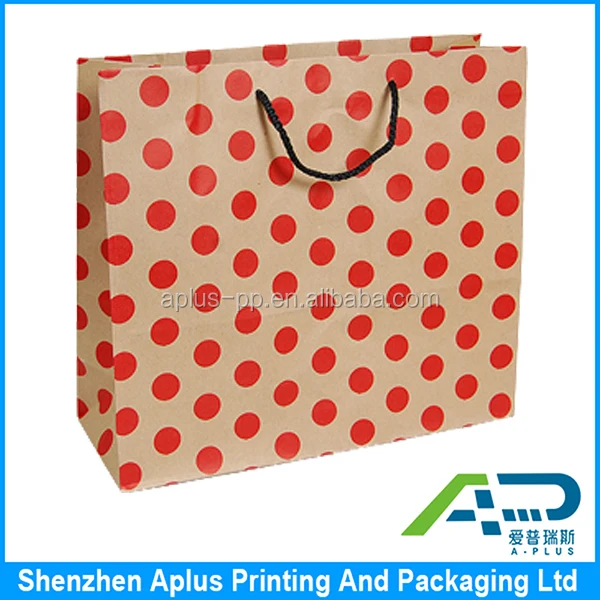 wholesale kraft paper dot design gift bag with twisted handle