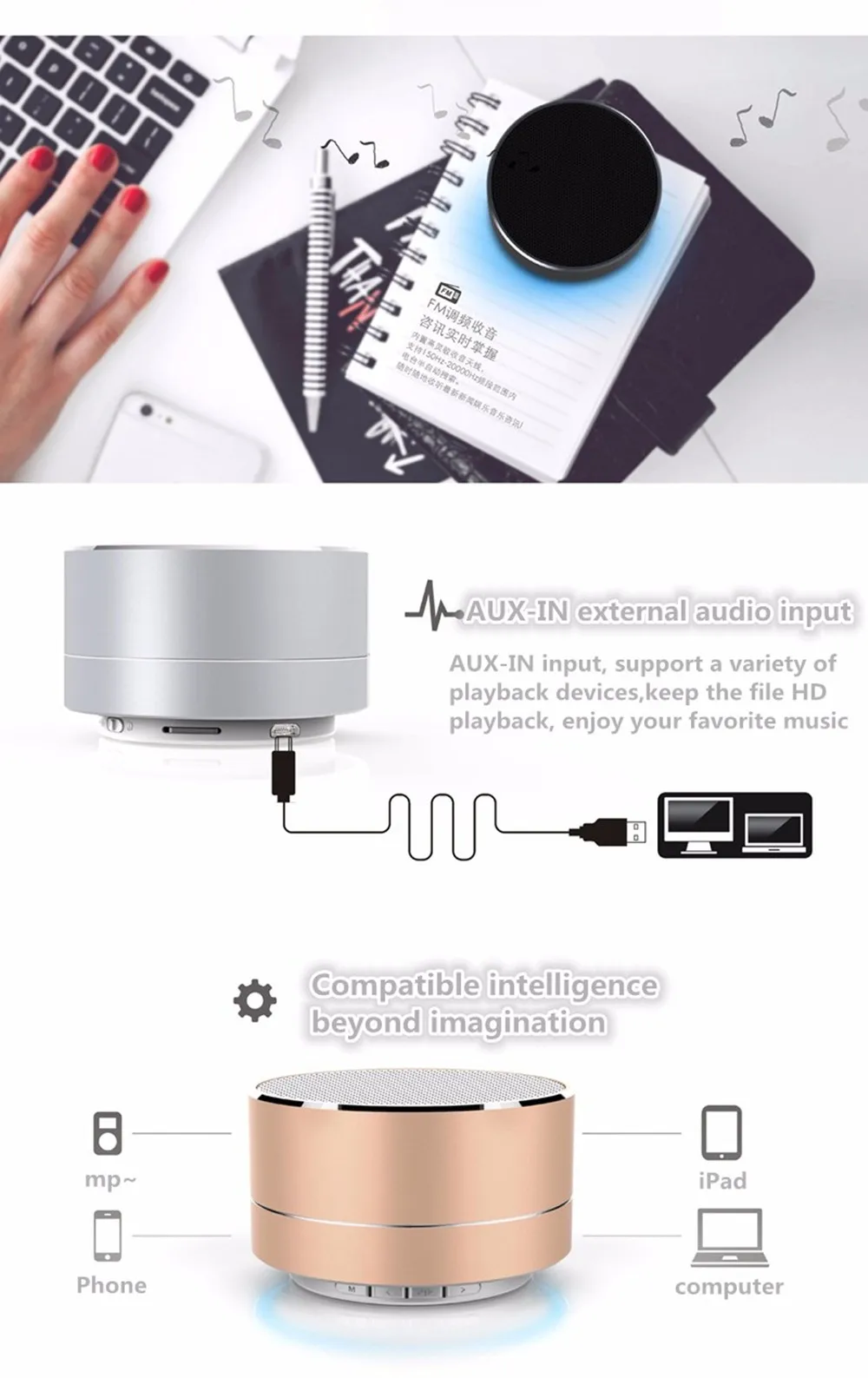 wireless A10 LED glowing Bluetooth receiver Hands-free Music Player metal Bluetooth speaker For iPhone xiaomi Oppo - ANKUX.COM