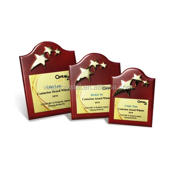 Wooden Plaque with Three Gold or Silver Metal Stars