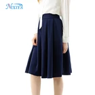 Fashion Navy Blue Pleated Women Skirt,Wholesale Custom Ladies Long Skirt