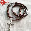 High quality handmade wooden cross catholic religious brown cord bead rosary