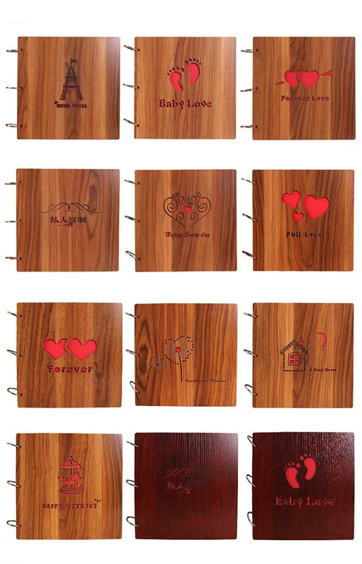 Heart Birthday Wedding Love Wood Carved Photo Album With 3 Rings