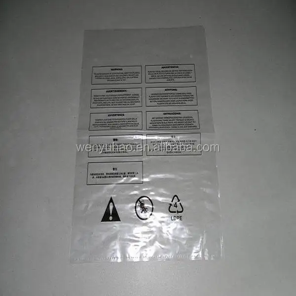 Clear Ldpe Poly Bag With Suffocation Warning Printed And Air Holes
