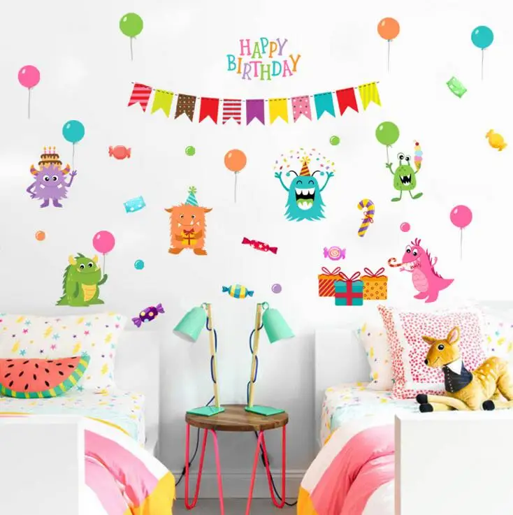 Dibujos Animados Little Monsters Happy Birthday Pegatina De Pared Ninos Para Guarderia Buy Etiqueta Engomada De La Pared Product On Alibaba Com