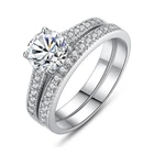 Luxury classic white zircon crystal western wedding ring sets women girls wedding rings set jewelry party band
