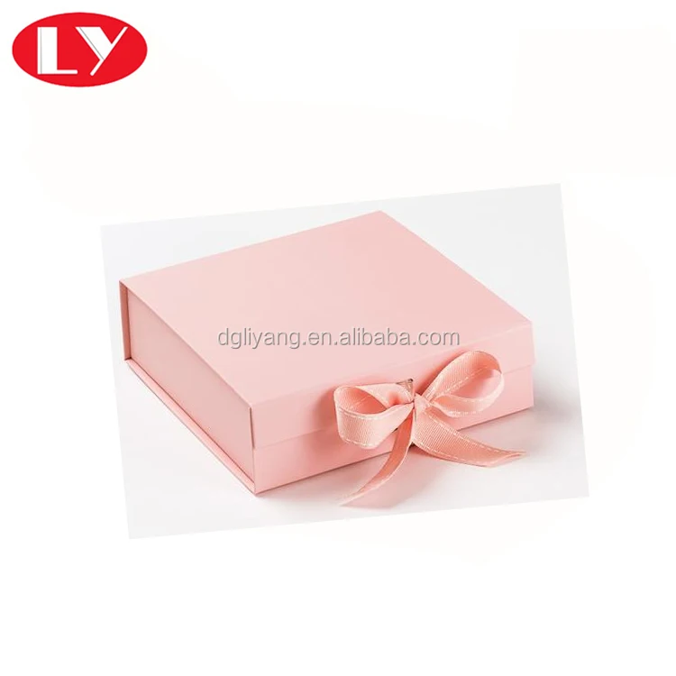 small pink color gift box with closure silk ribbon very pretty