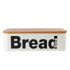 One-Stop Service Food Grade Powder Coating Vintage Metal Storage Box Bread Bin Retro Bamboo Lid