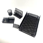 Powder coated custom design office school supply 5pcs wire metal mesh iron steel stationery desk organizer set