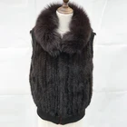 hot sale women 100% real korean style natural knitted fur gilet vest long mink waistcoat from china
