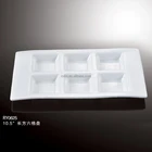 Unique design rectangle shape six grid fruit tray porcelain divided dish plates