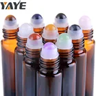 Amber Glass Roller Bottle wih Gemstone Top Roller Ball Essential Oil Bottle