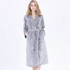Ladies Luxury Coral fleece Flannel Robe Long sleeve Contrast trim Drawstring Nightwear Heated bathrobe Nightdress Pajamas
