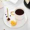 Hot selling stylish luxury gold handle ceramic coffee mug and dessert plate