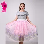 Wholesale ladies formal knee length skirt, women printed with flower long tulle skirt fashion maxi skirt