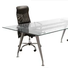 2019 new style glass dining table with wood legs and stainless steel base