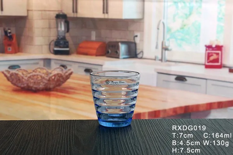 150ml 160ml 170ml blue glass cup colored ribbon glasses drinking mug for sale