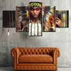 Modern Home Wall Art Decor Canvas Print 5Panel Beauty Native American Indian Girl Feathered Modular Pictures