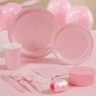 PINK Paper Plates Napkins Cups Cutlery Tablecloth Party Combination Pack