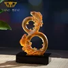 Glass Make Good Fortune Fish Sculpture With Crystal Base Corporate Gift