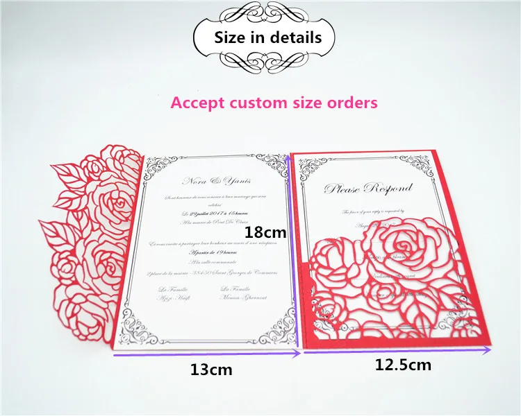 hot sale tir- fold luxurious laser cut wedding invitations card